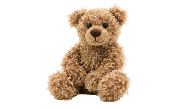 Fluffy brown teddy bear toy, isolated on transparent background