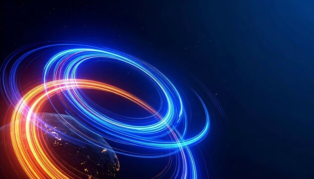 Circular Sweeping Blue and Orange Light Trails Abstract