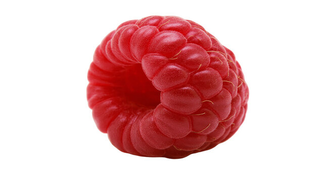 Single ripe red raspberry detailed texture, isolated on transparent background