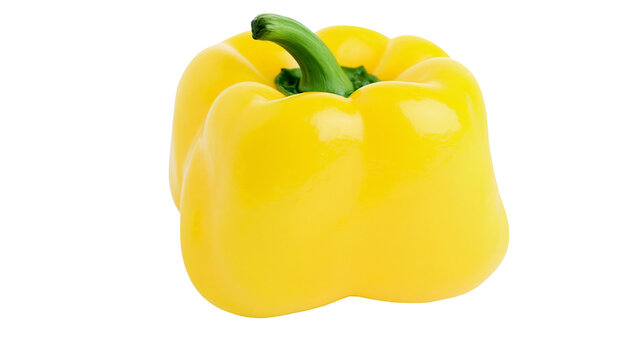 Bright yellow bell pepper with green stem, isolated on transparent background