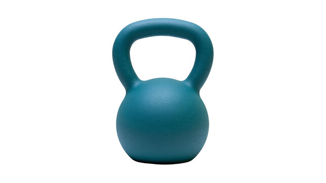 Teal kettlebell with textured surface, isolated on transparent background