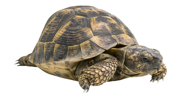Mediterranean tortoise with patterned shell and scaly legs