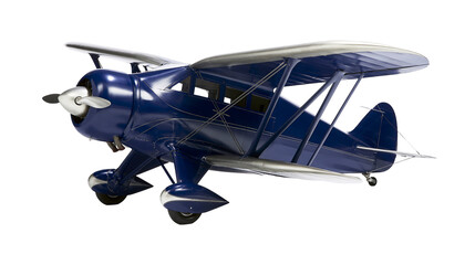Blue biplane aircraft with silver accents and propeller © Ari