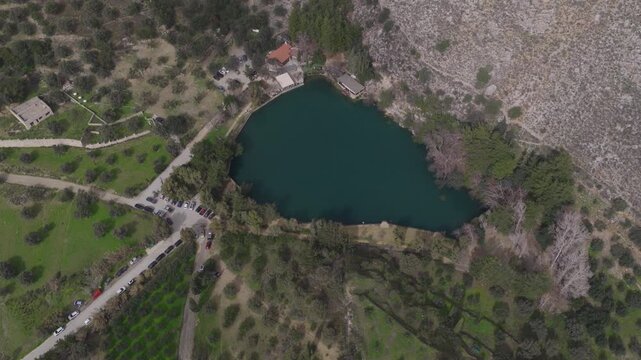 Top Down Aerial View of Zaros Lake in Crete, Greece