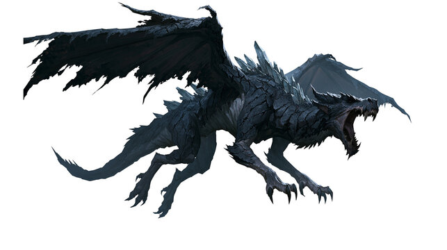 Dark fantasy dragon with large wings and sharp claws roaring