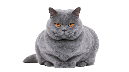 Plump British Shorthair cat with bright orange eyes sitting © Ari