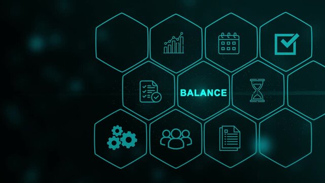 Abstract concept of stability and equilibrium in modern life. digital interface on cyan color background.