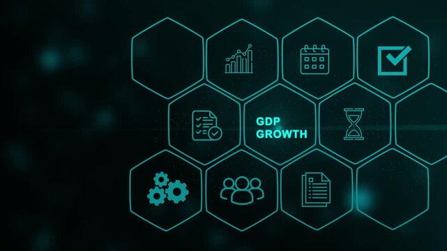 A GDP Growth concept button on a futuristic .holographic advanced HUD circle platform Business, Technology, Internet and network concept.