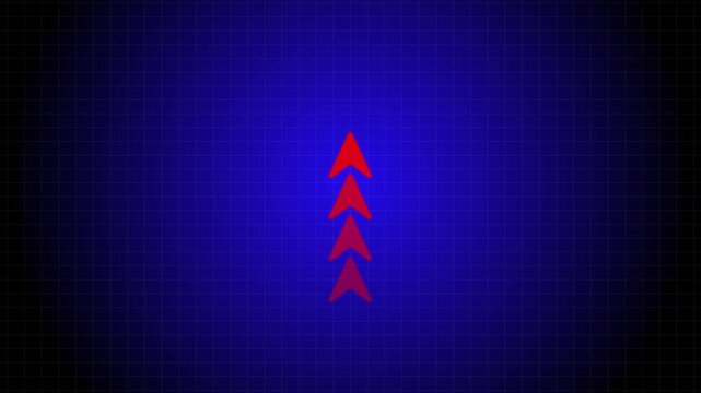 Animated Upward Arrows on Blue Grid Background &ndash; Decline, Decrease and Downward Direction Concept 4K