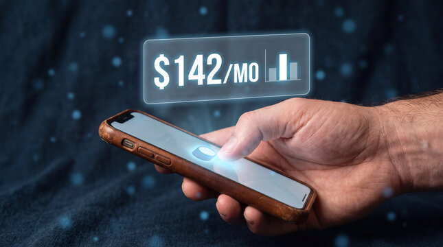 man adjusts glowing car insurance premium toggle interface with rising percentage chart on smartphone to compare coverage tiers, visualize deductible savings, and manage auto policy decision