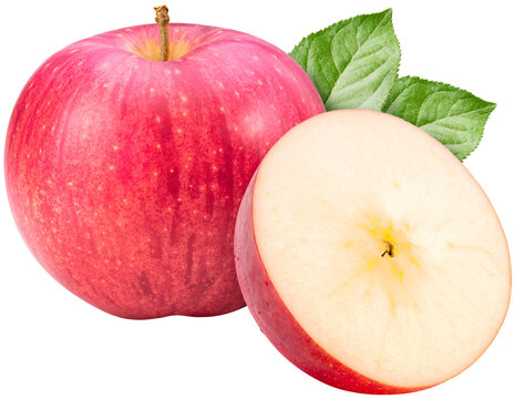 Giant Red Apple with leaf isolated on white background, Big apple on white background,