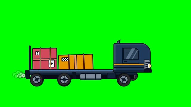 Generic commercial delivery truck carrying cargo crates on green screen background