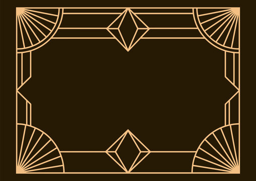 Elegant Art Deco Gold Frame Border with Geometric Patterns and Fan Motifs for Luxurious Invitations and Vintage Design Projects