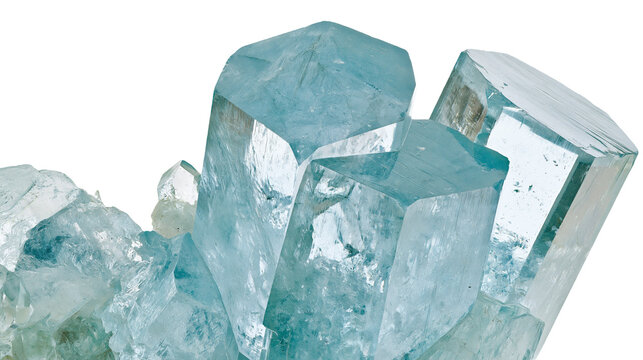 Clear blue aquamarine crystal cluster with geometric facets