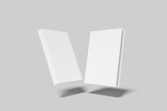 Hard cover book mock up isolated on soft gray background.