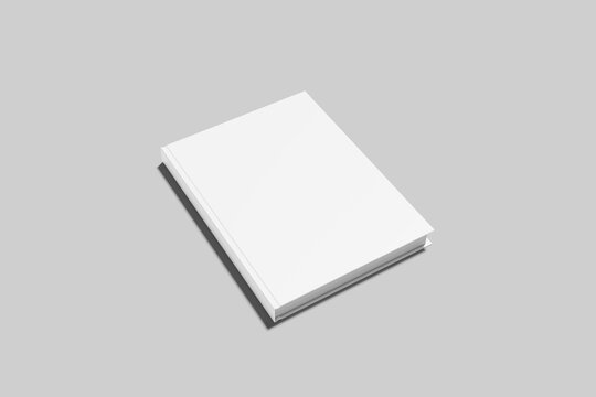 Hard cover book mock up isolated on soft gray background.