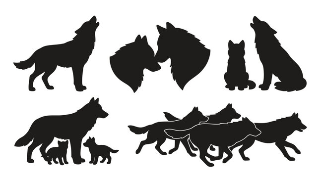 Black wolf silhouettes in various poses and pack.