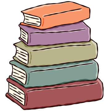 Pastel Stack of Books Hand Drawn Cozy Halloween Reading Doodle Illustration