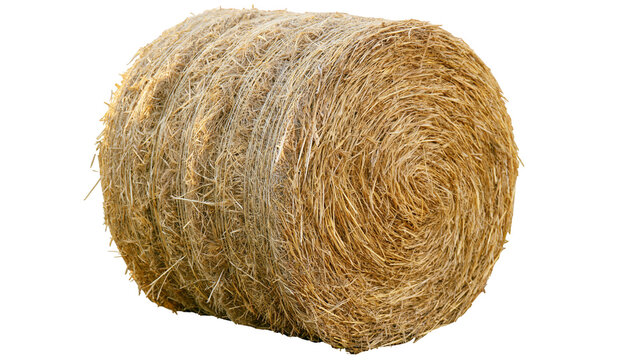 Round hay bale with rough texture and twine
