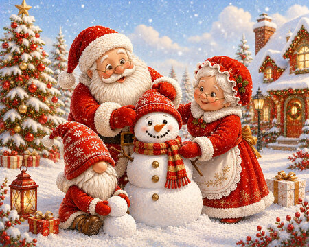 Papai e Mam&atilde;e Noel boneco de neve