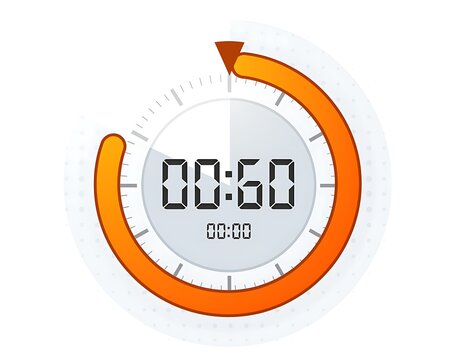 Digital clock with orange circular frame showing time.