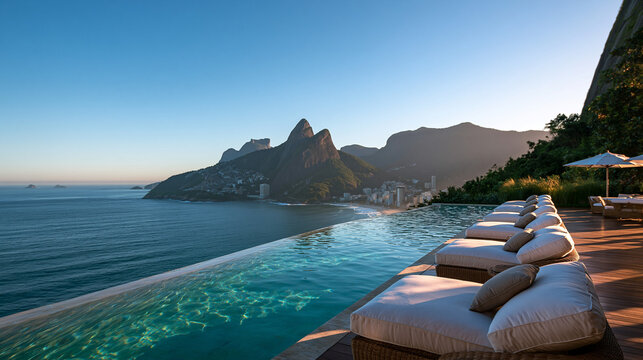 Luxury Infinity Pool Overlooking Ocean and Mountains in Rio de Janeiro
