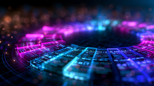 Abstract Futuristic Big Data Visualization with Glowing Neon Interface