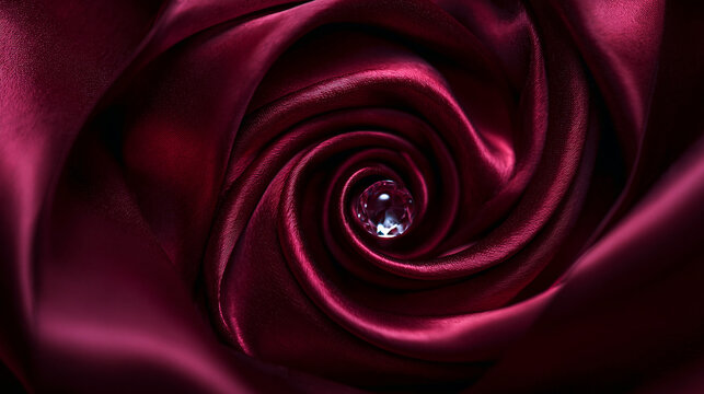 Luxury Diamond Resting in Red Satin Rose Swirl