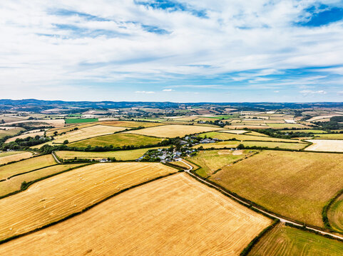 Cornwall Fields and Farms from a drone, Polruan, Cornwall, England