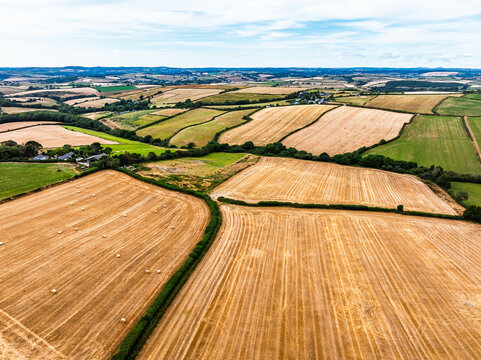 Cornwall Fields and Farms from a drone, Polruan, Cornwall, England
