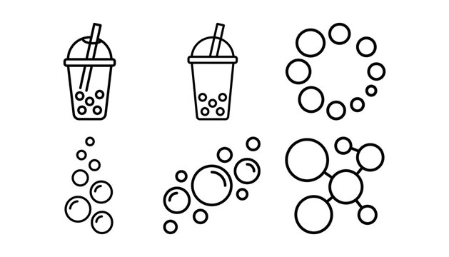 Bubble tea line icons set, boba drink tapioca pearl vector pack