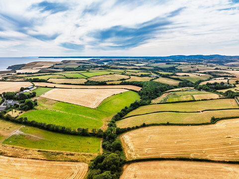 Cornwall Fields and Farms from a drone, Polruan, Cornwall, England