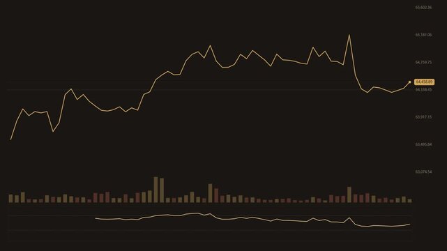 Financial stock market chart showing price fluctuations and trading volume, digital representation of market trends, investment data visualization, cryptocurrency or stock exchange analysis