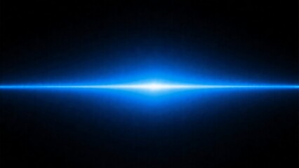 Fototapeta premium Abstract Glowing Blue Horizontal Light Flare on Black 