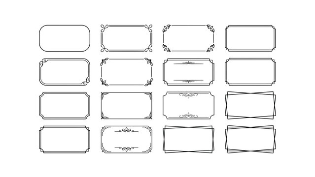 Set of black rectangular frames and vintage decorative borders for cards and invitations 