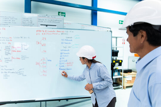 Engineers plan wind farm strategy on a whiteboard in Loja Ecuador