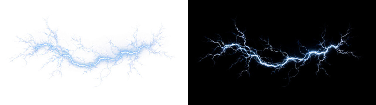 Realistic Blue Storm Lightning with Dynamic Electric Discharge on Black Background Transparent Plasma Effect for Modern Graphic Design Resources.