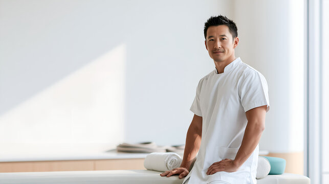 Portrait of a physiotherapist beside the couch in a bright room