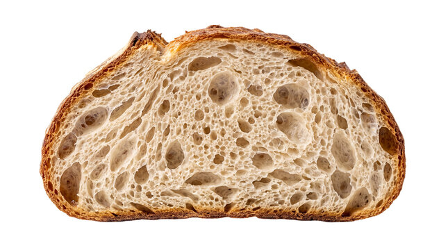 A slice of bread with a crispy crust and airy interior on transparent background