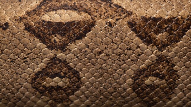 Close-up of snake skin texture with brown and tan patterns