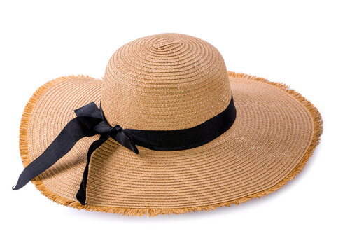 Women's sun hat with a ribbon on a white background