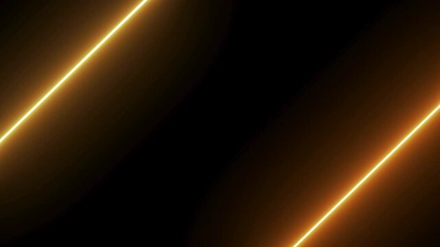 Neon yellow glowing parallel laser lines moving in dark empty space background for motion graphic design.