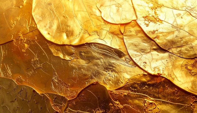 Close-up Macro Texture of Traditional Japanese Gold Leaf Surface