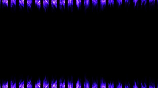 Purple fire flames border effect flickering in rhythmic motion on solid black background frame animation.