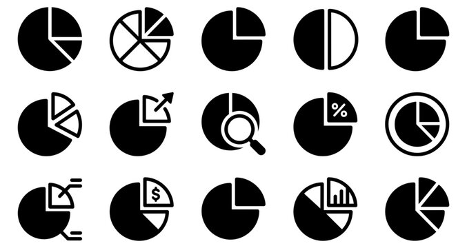 Comprehensive collection of pie chart vector icons for data analysis and business reporting