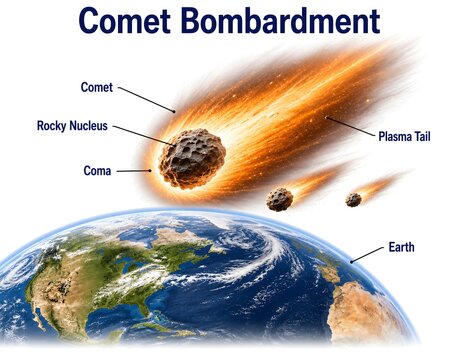 Comet Bombardment Educational Astronomy Infographic Showing Early Earth Impact
