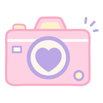 Cute pastel pink camera with heart lens photography icon png illustration