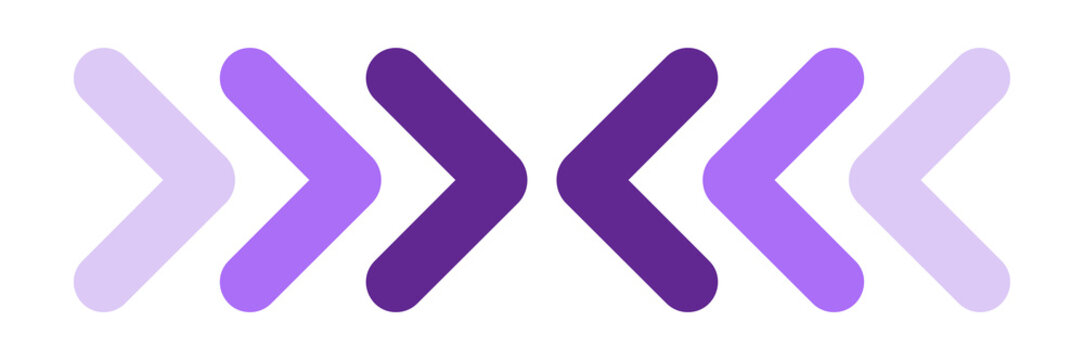 Rounded purple gradient chevron arrows facing inward from opposite sides, isolated on a sleek black background.
