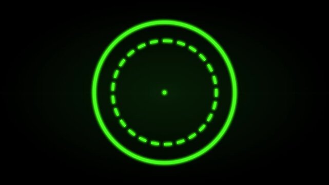 Green radar screen with a glowing digital circular interface target vector design element for military navigation systems and futuristic HUD overlay technologies