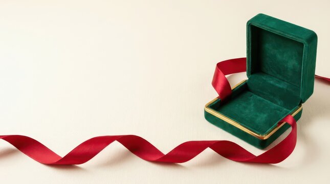 Green velvet jewelry box with red ribbon for world blood donor day gift background and banner design
